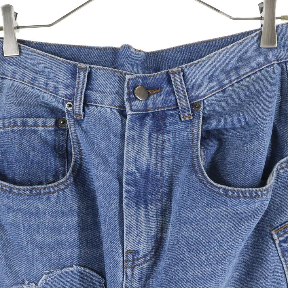 NO BRAND(ノーブランド) MADOKA マドカ 日本製 フラワーデザイン マルチポケット ジップアップ デニムパンツ インディゴ