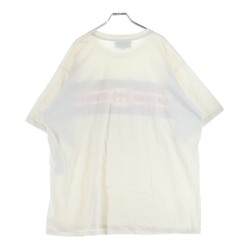 GUCCI(グッチ) 21SS INTERLOCKING G STRIPE PRINT TEE インターロッキング ストライプ クルーネック半袖プリントTシャツ カットソー ホワイト 616036 XJDAG