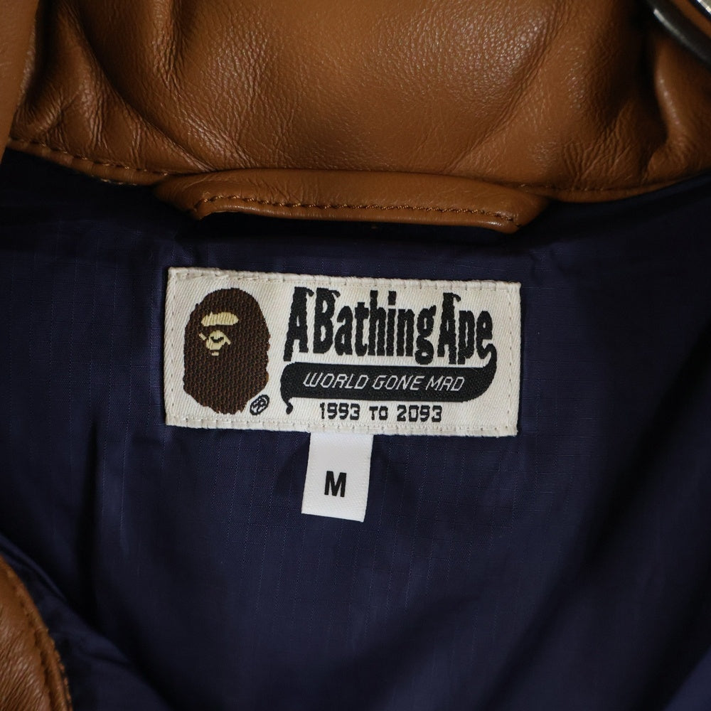 A BATHING APE(アベイシングエイプ) LEATHER CLASSIC DOWN JACKET シープスキン レザー クラシック ジップアップ ダウンジャケット ブラウン 001HJB801009X