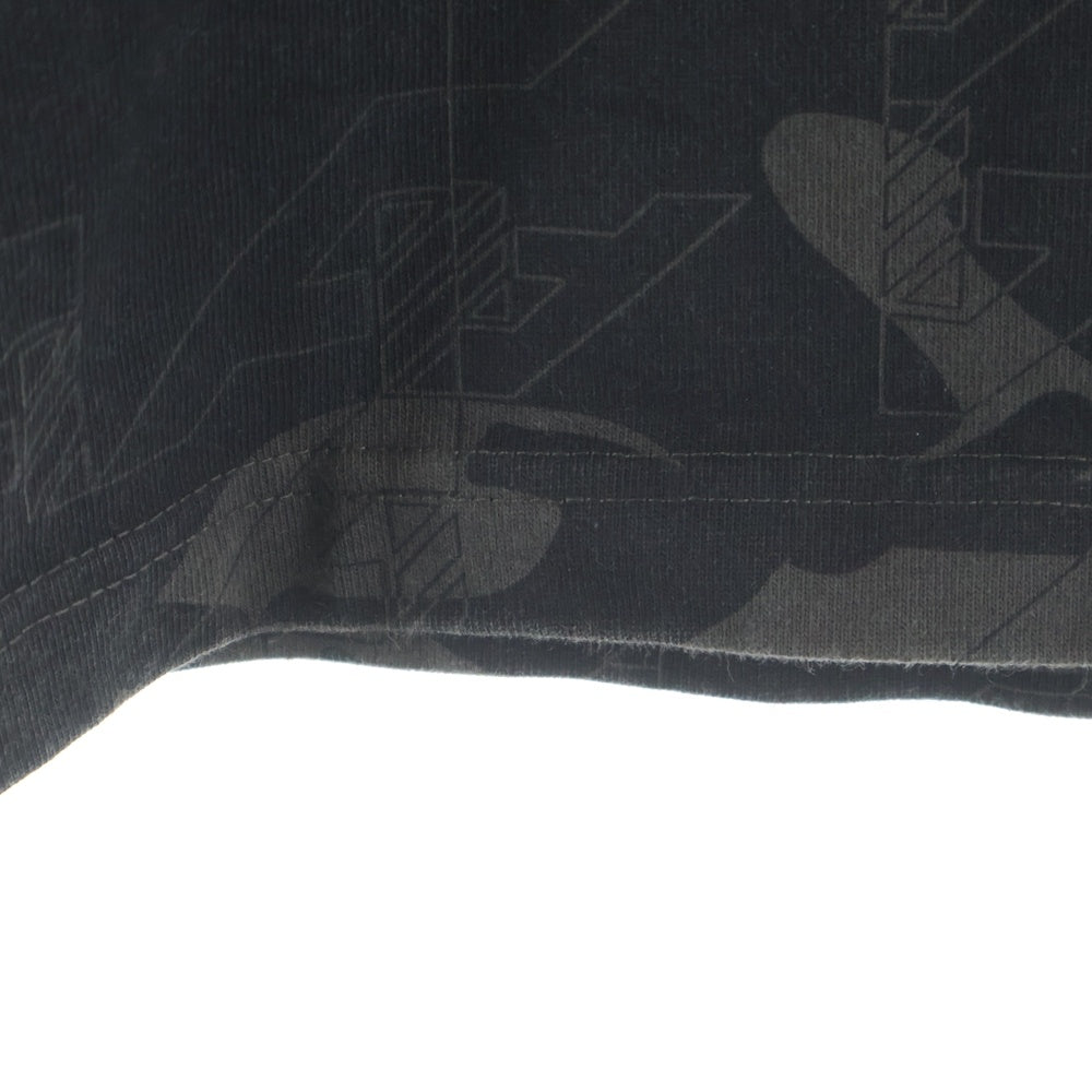 AVIREX(アヴィレックス) 胸プリントロゴデザイン 総柄 クルーネック カットソー 長袖Tシャツ ブラック 6113436