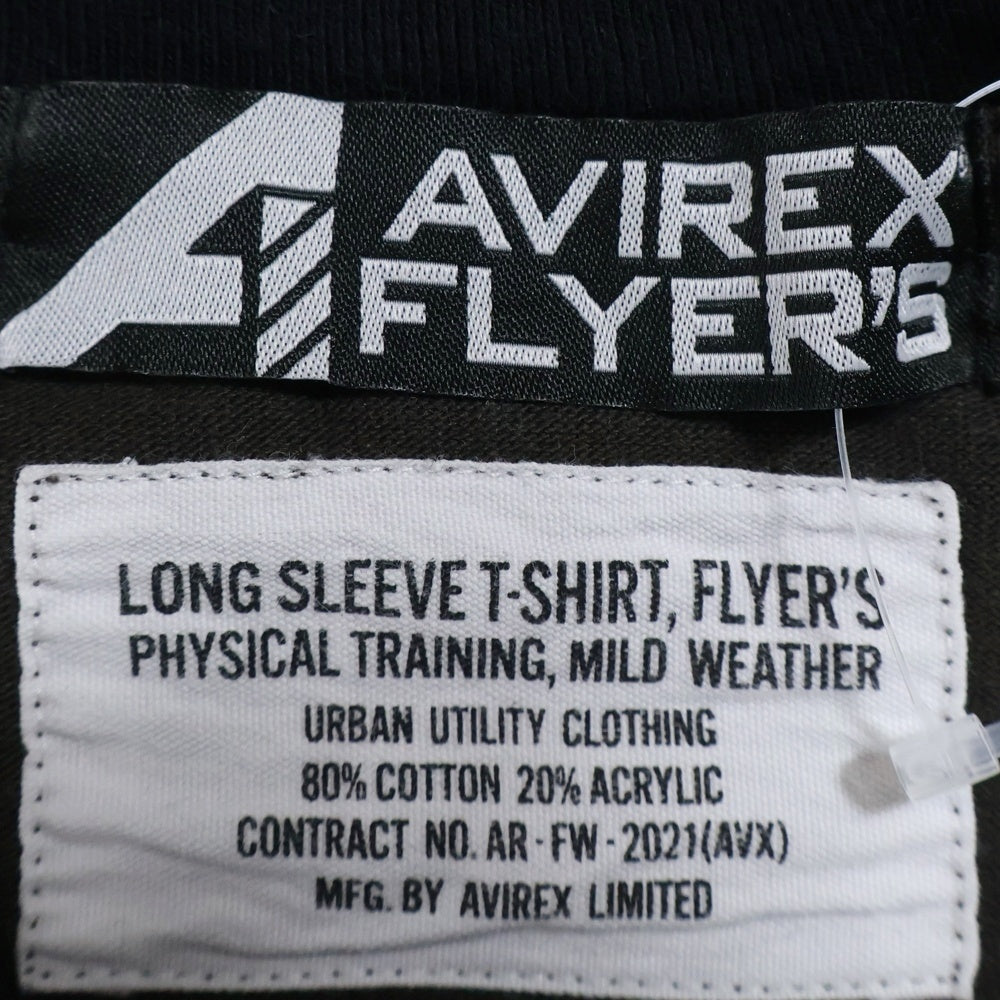 AVIREX(アヴィレックス) 胸プリントロゴデザイン 総柄 クルーネック カットソー 長袖Tシャツ ブラック 6113436