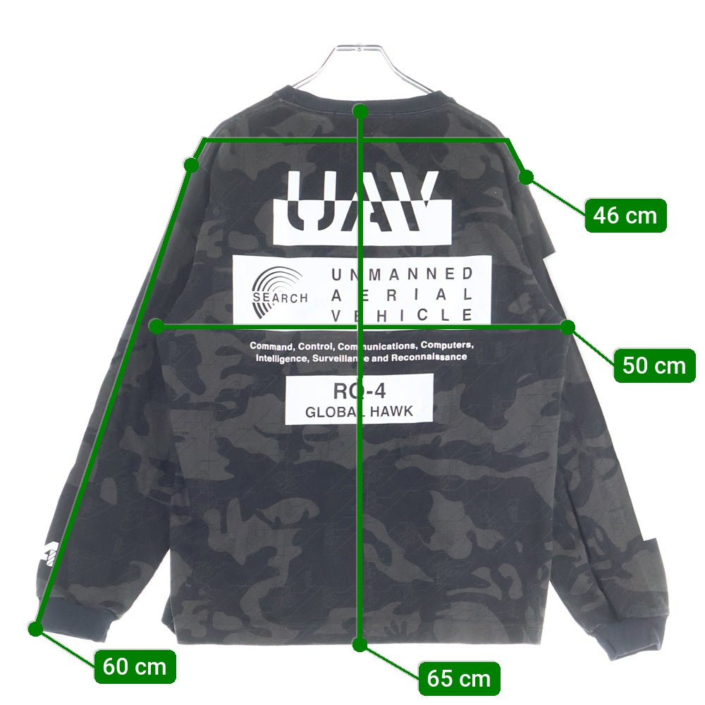 AVIREX(アヴィレックス) 胸プリントロゴデザイン 総柄 クルーネック カットソー 長袖Tシャツ ブラック 6113436