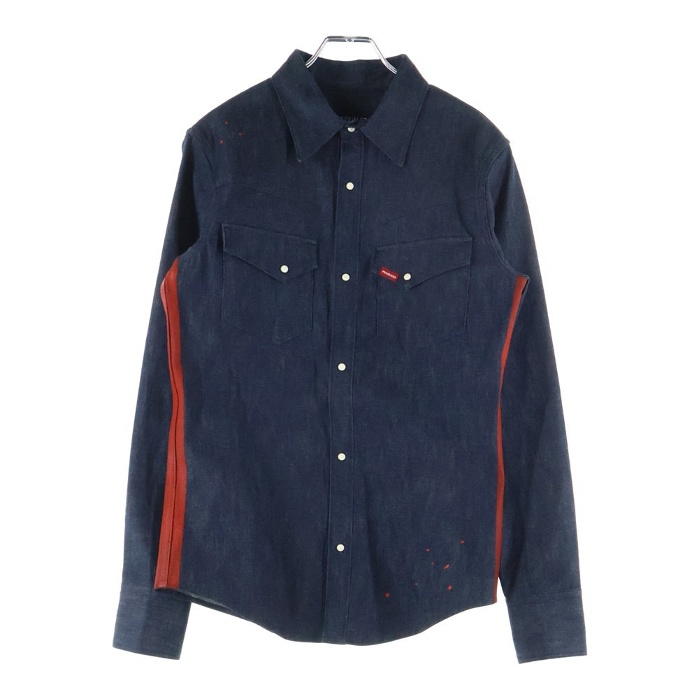 1 PIU 1 UGUALE 3(ウノピゥウノウグァーレトレ) スナップボタン デニム 長袖 シャツ インディゴ MRS115