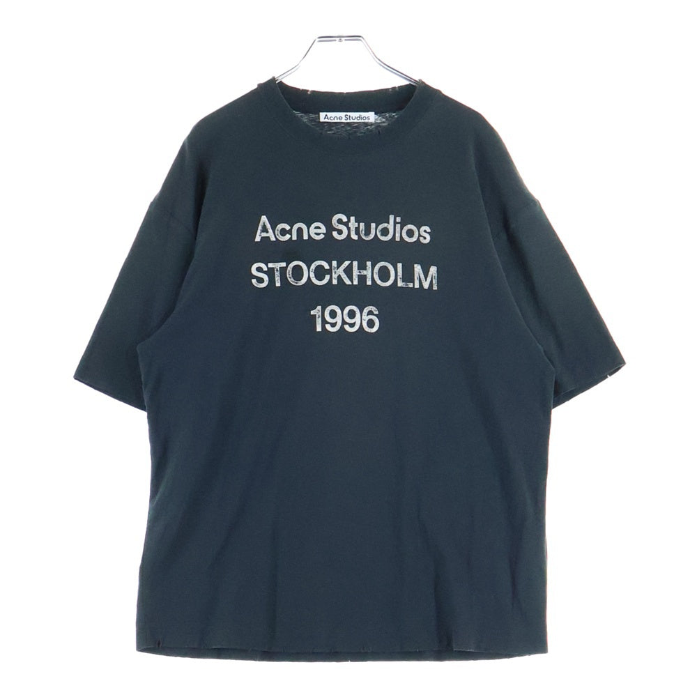 Acne Studios(アクネ ストゥディオズ) 25SS ダメージ加工 スタンプロゴTシャツ 半袖クルーネックカットソー ブラック FN-UX-TSHI000013
