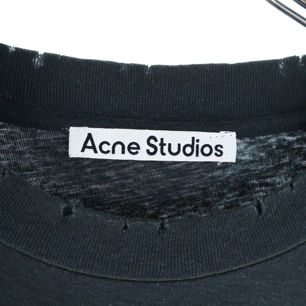 Acne Studios(アクネ ストゥディオズ) 25SS ダメージ加工 スタンプロゴTシャツ 半袖クルーネックカットソー ブラック FN-UX-TSHI000013