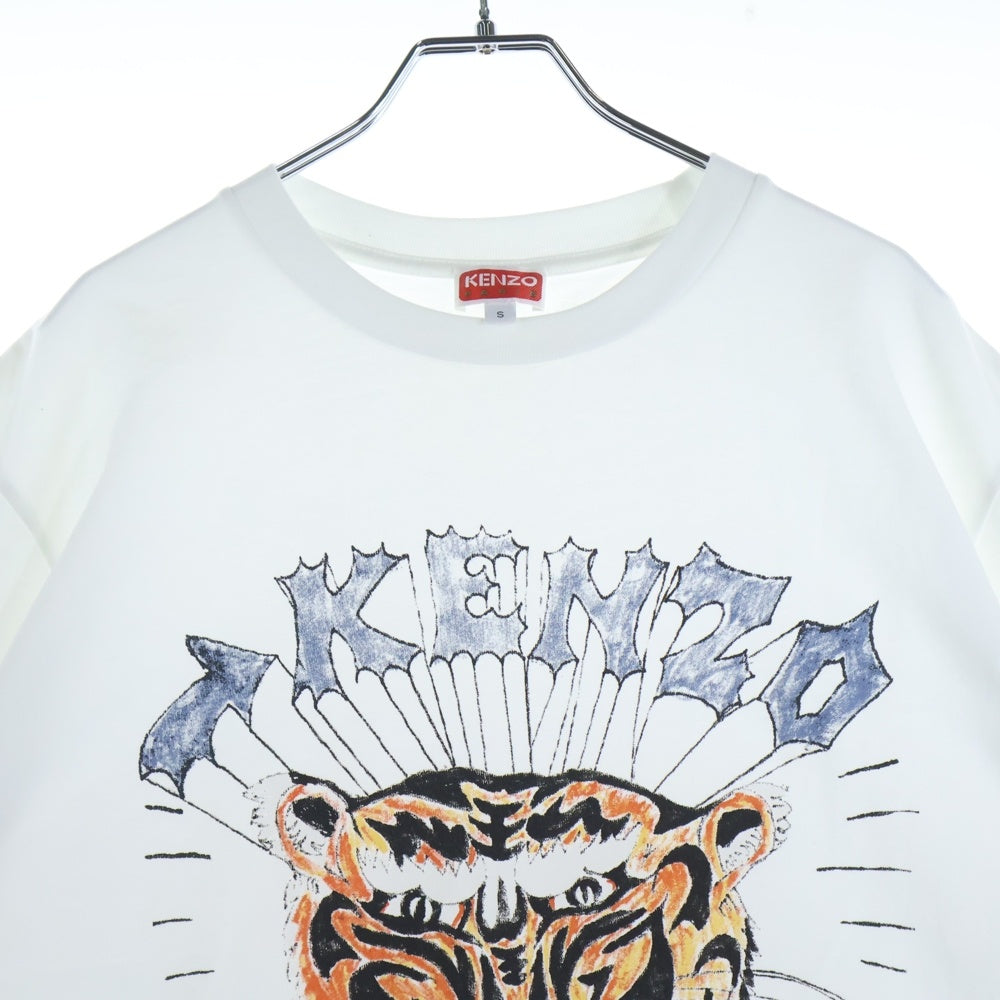 KENZO(ケンゾー) フロントタイガーグラフィックプリントTシャツ 半袖クルーネックカットソー ホワイト FE55TS2744SG