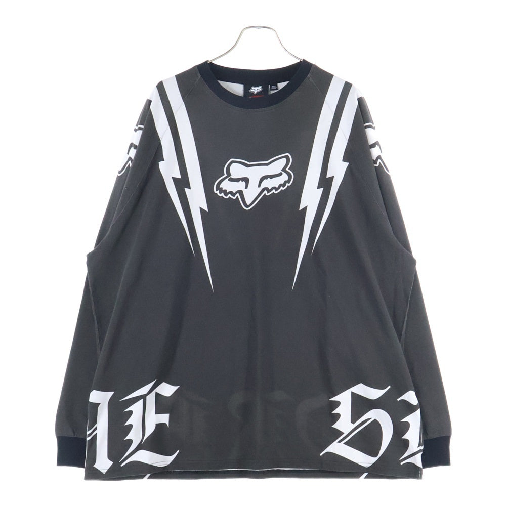 SUPREME(シュプリーム) 25AW ×Fox Racing L/S Top フォックスレーシング 両面サンダー ロゴプリントTシャツ 長袖クルーネックカットソー ブラック/ホワイト