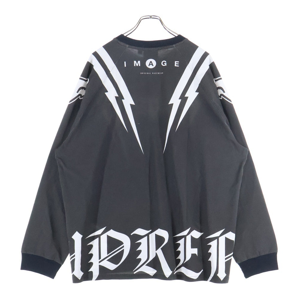 SUPREME(シュプリーム) 25AW ×Fox Racing L/S Top フォックスレーシング 両面サンダー ロゴプリントTシャツ 長袖クルーネックカットソー ブラック/ホワイト