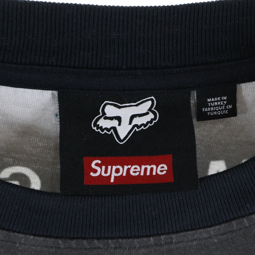 SUPREME(シュプリーム) 25AW ×Fox Racing L/S Top フォックスレーシング 両面サンダー ロゴプリントTシャツ 長袖クルーネックカットソー ブラック/ホワイト