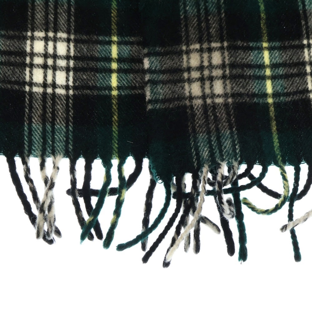Barbour(バブアー) スコットランド製 チェック柄 ラムウール フリンジマフラー グリーン/ブラック