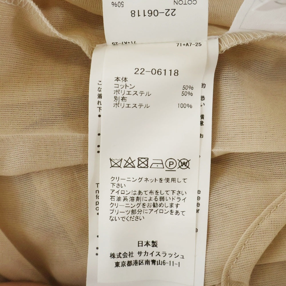 Sacai(サカイ) 22SS プリーツ シアー ポンチョブラウス 長袖シャツ レディース ベージュ 22-06118