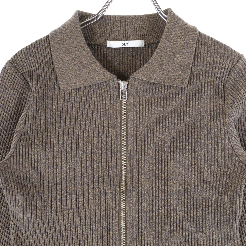 SLY(スライ) FRONT ZIP CUT フロントジップカットソー ブラウン レディース