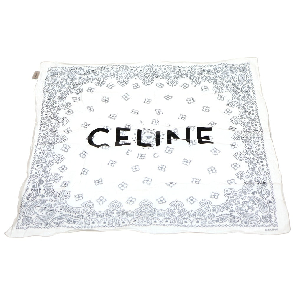 CELINE(セリーヌ) センターロゴプリントデザイン 総柄 バンダナ ハンカチ ホワイト/ブラック