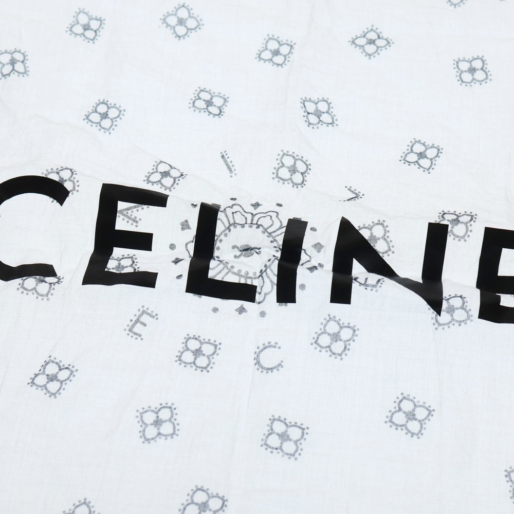 CELINE(セリーヌ) センターロゴプリントデザイン 総柄 バンダナ ハンカチ ホワイト/ブラック
