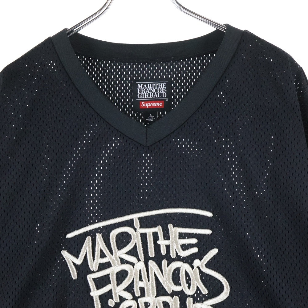 SUPREME(シュプリーム) 25SS ×MARITHE FRANCOIS Jersey バツ マリテ フランソワ フロントロゴデザイン Vネック メッシュ ジャージ ゲームシャツ ブラック