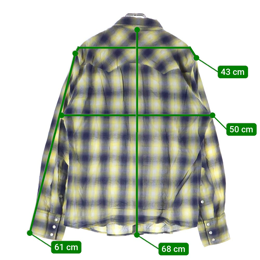 LEE(リー) SPORTSWEAR オンブレチェック柄 コットンポリ ウエスタン長袖シャツ イエロー 19626