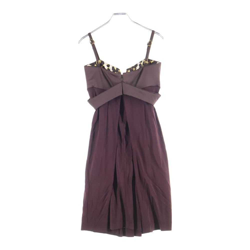 NO BRAND(ノーブランド) JUSTCAVALLI ジャストカヴァリ レーヨン混 ノースリーブフリルワンピース レディース ボルドー