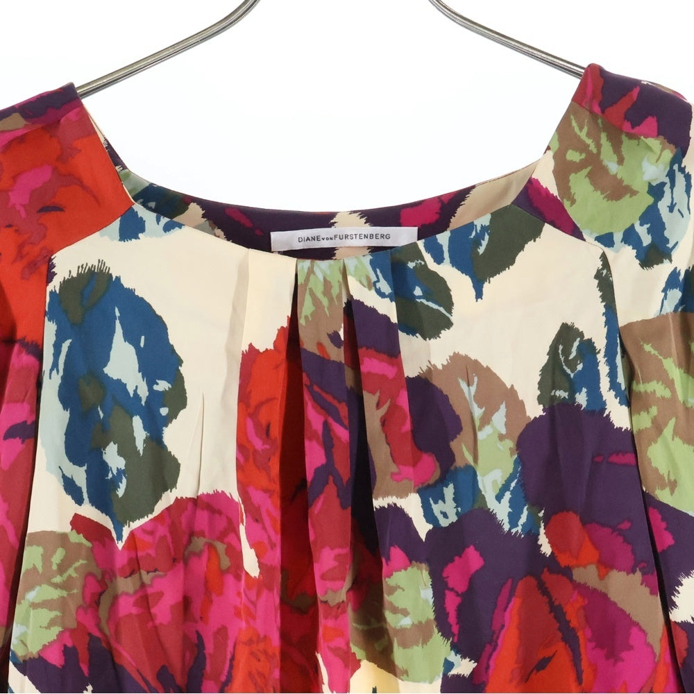 DIANE VON FURSTENBERG(ダイアン フォン ファステンバーグ) 総柄 シルク混 ラウンドネック ワンピース レディース マルチカラー