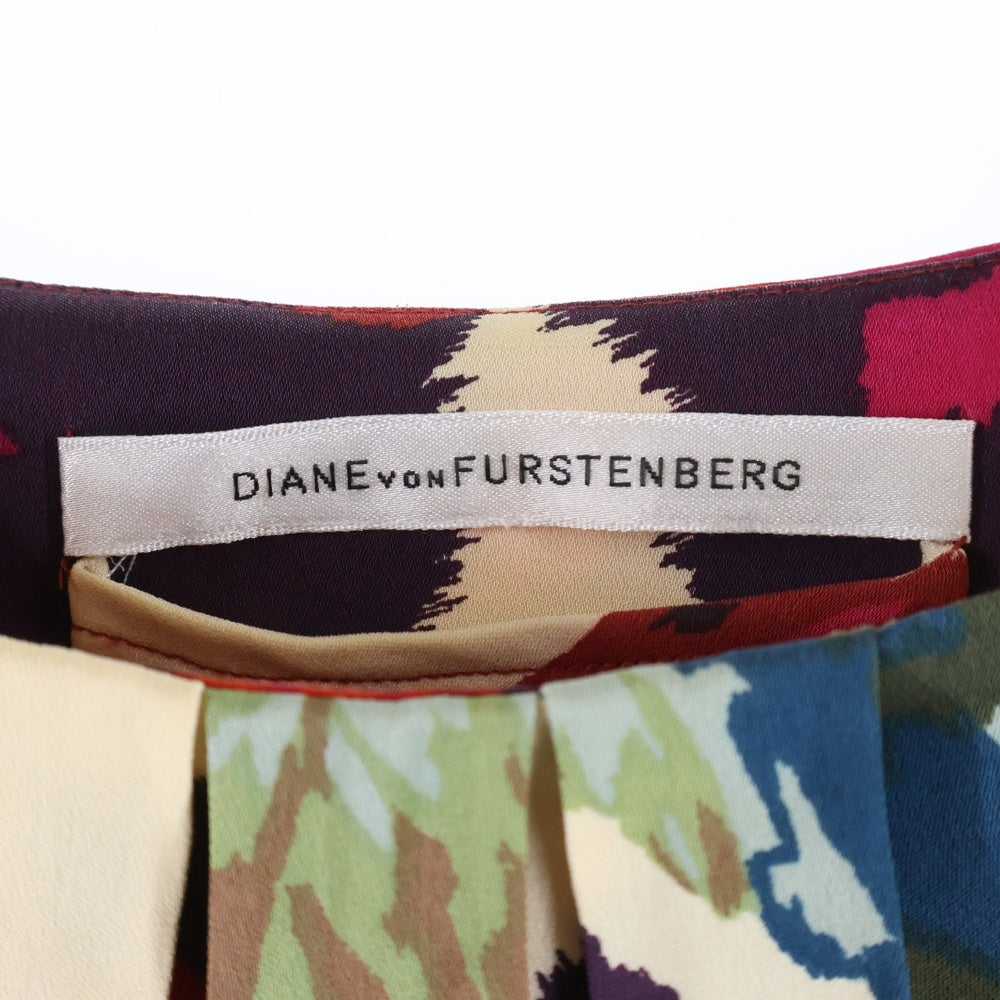 DIANE VON FURSTENBERG(ダイアン フォン ファステンバーグ) 総柄 シルク混 ラウンドネック ワンピース レディース マルチカラー