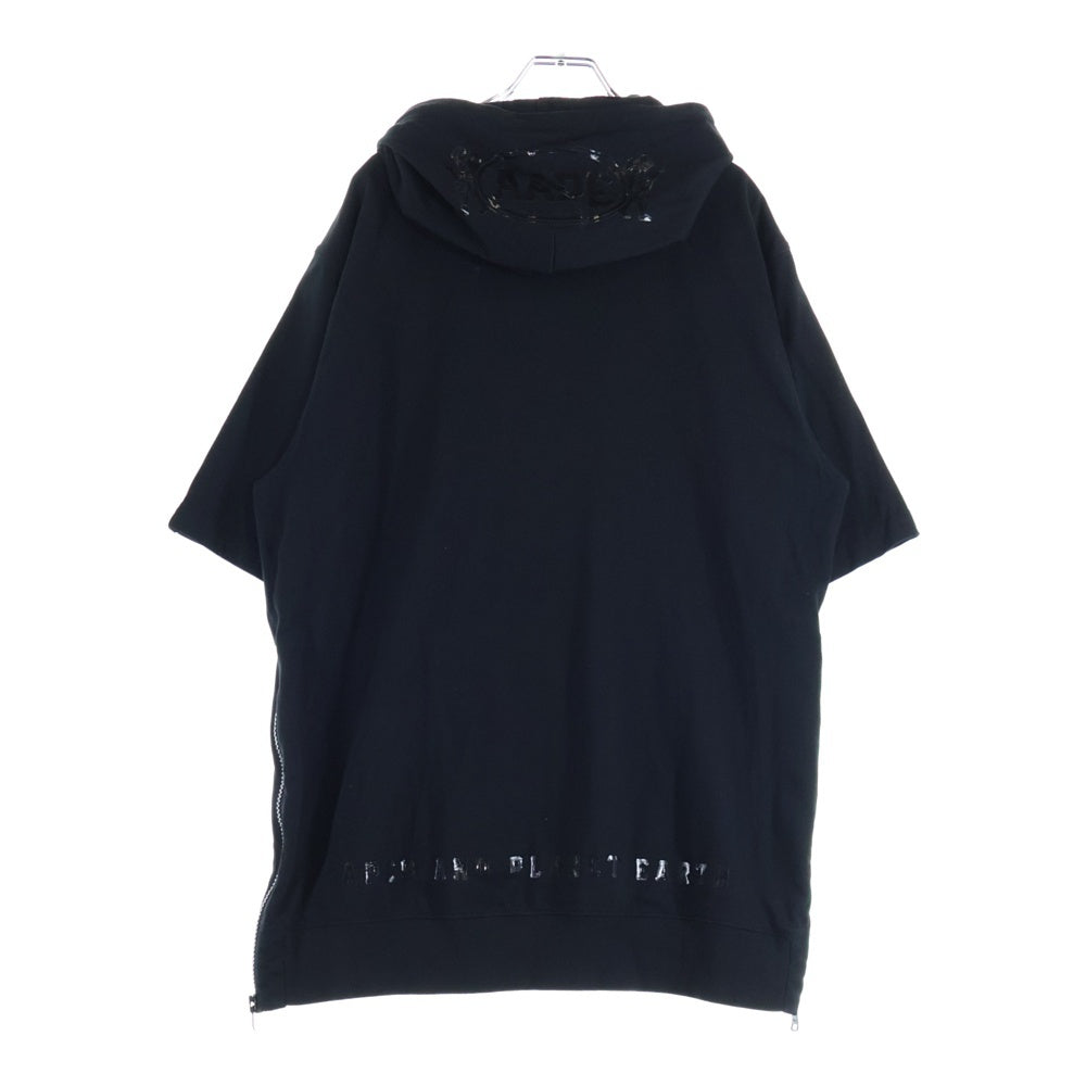 AAPE BY A BATHING APE(エーエイプバイアベイシングエイプ) 両面エナメルプリント サイドジップスリット スウェット フーデット 半袖プルオーバーパーカー ブラック AAPTEM2729XX6