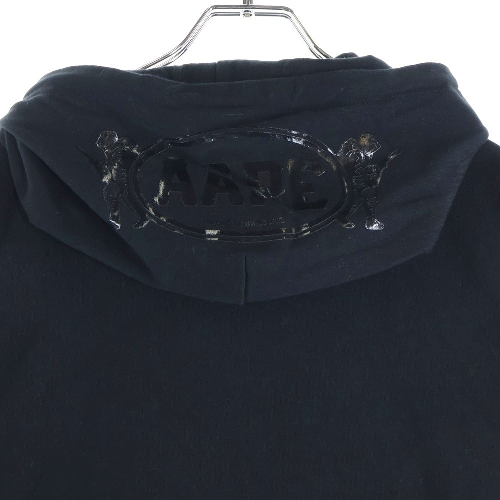 AAPE BY A BATHING APE(エーエイプバイアベイシングエイプ) 両面エナメルプリント サイドジップスリット スウェット フーデット 半袖プルオーバーパーカー ブラック AAPTEM2729XX6