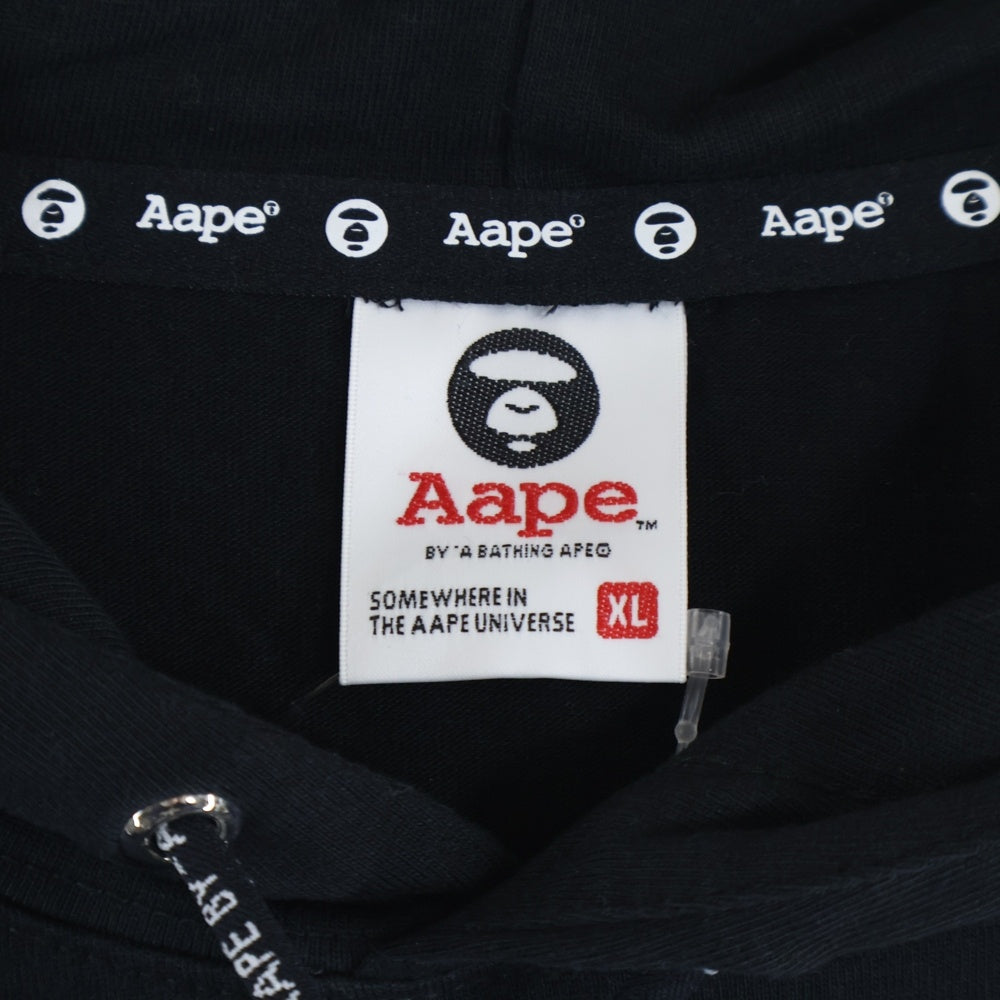 AAPE BY A BATHING APE(エーエイプバイアベイシングエイプ) 両面エナメルプリント サイドジップスリット スウェット フーデット 半袖プルオーバーパーカー ブラック AAPTEM2729XX6