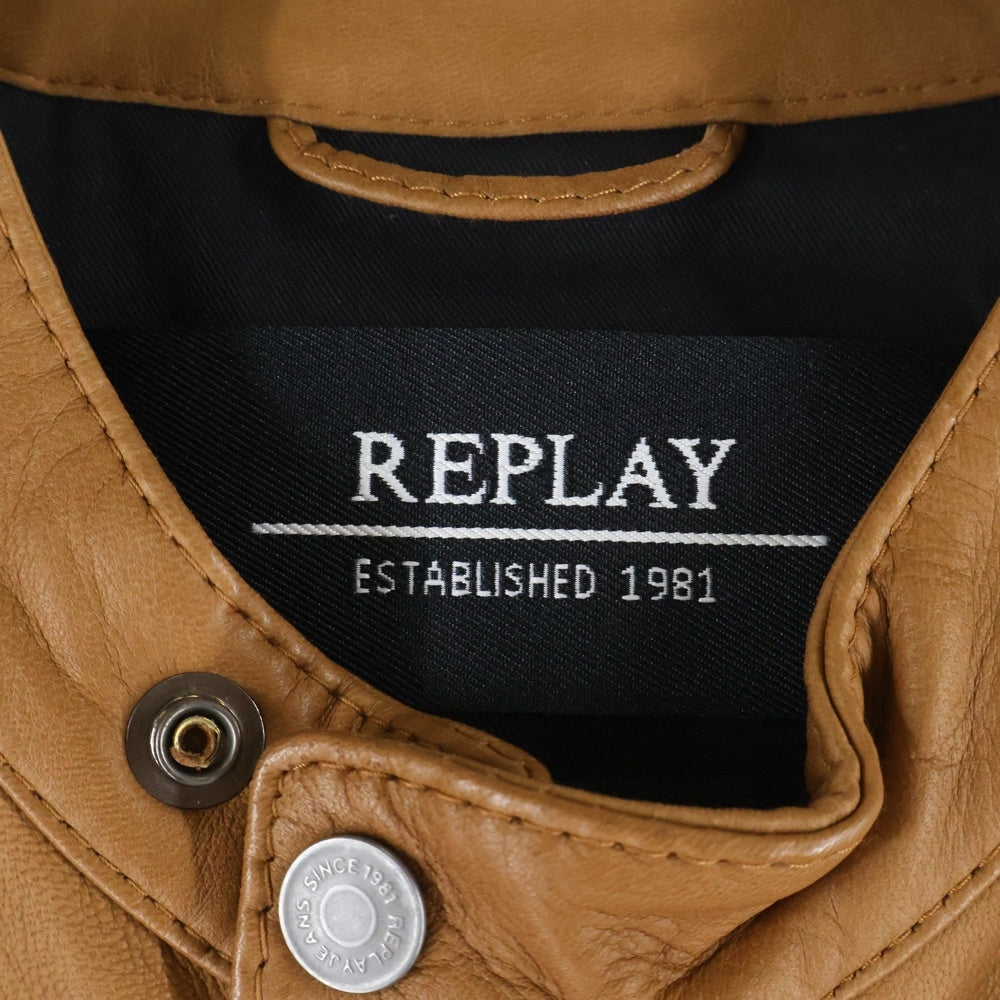 REPLAY(リプレイ) イタリア製 ラムレザー シングルライダースジャケット ブラウン M8885.000.82926