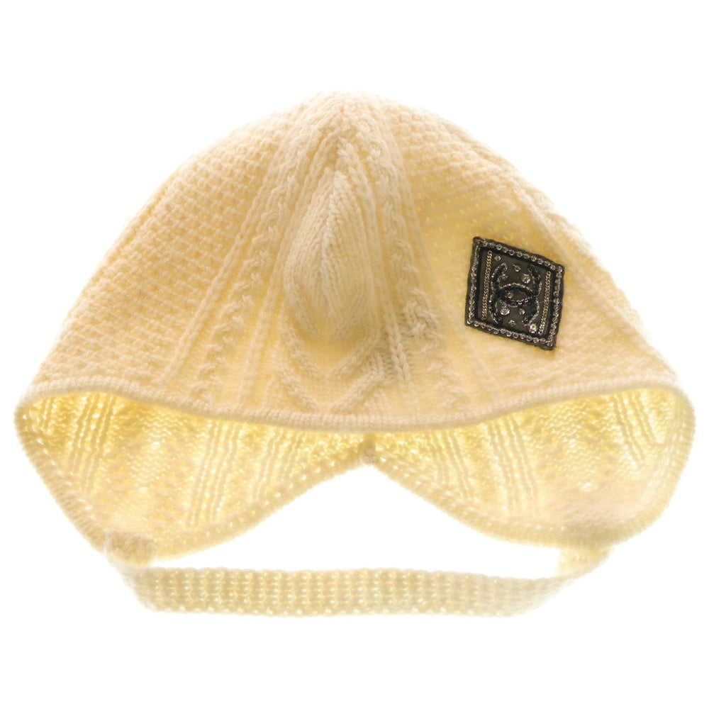 CHANEL(シャネル) ココマークワッペン カシミア ニットキャップ 帽子 アイボリー レディース