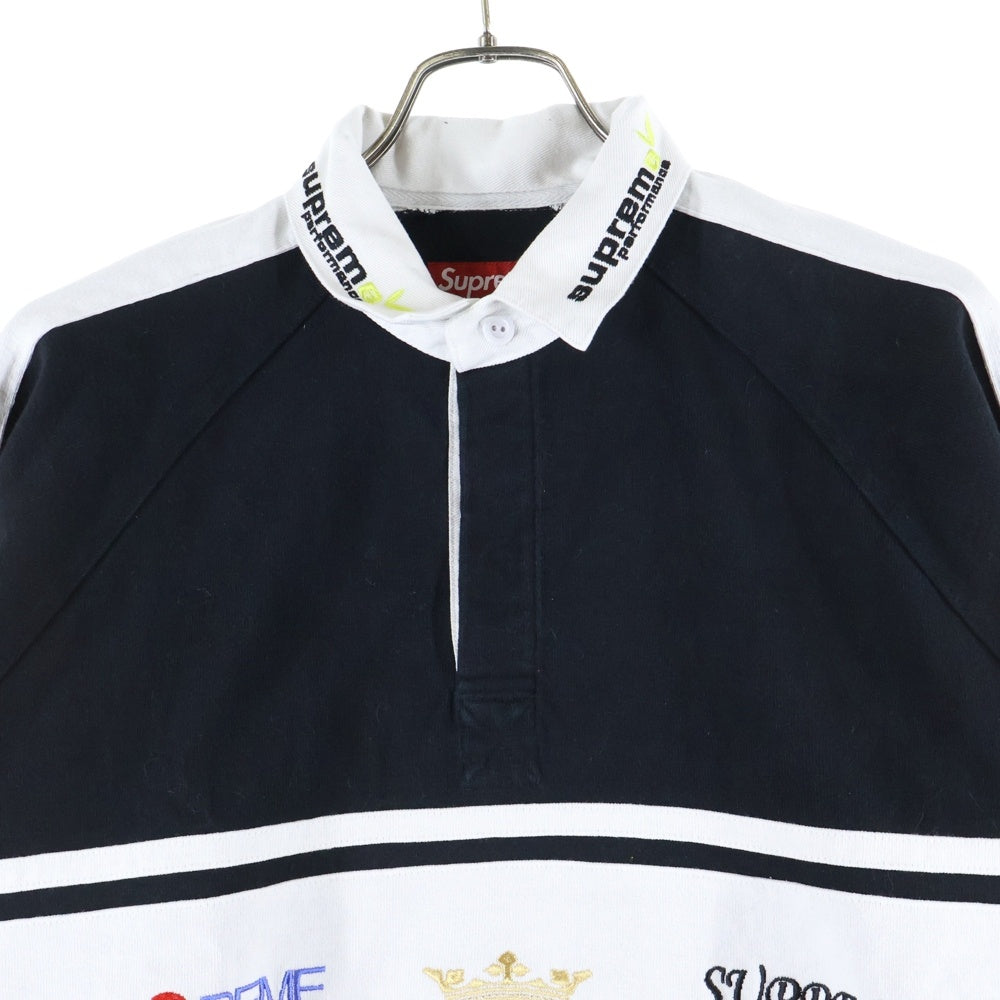 SUPREME(シュプリーム) 24AW Chest Stripe Rugby チェストストライプ ラグビースウェットシャツ ブラック/ホワイト