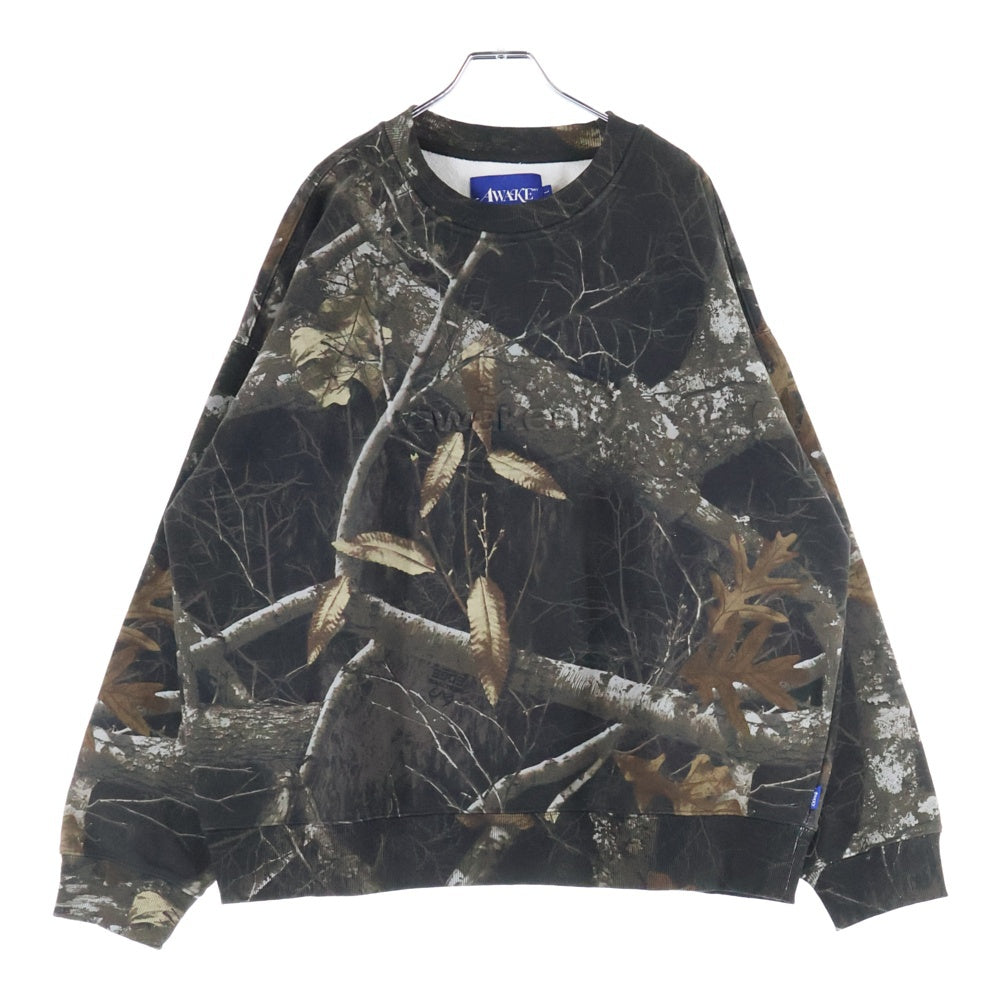 AWAKE(アウェイク) DEBOSSED CREWNECK リアルツリー デボスド クルーネックスウェット トレーナー ブラウン