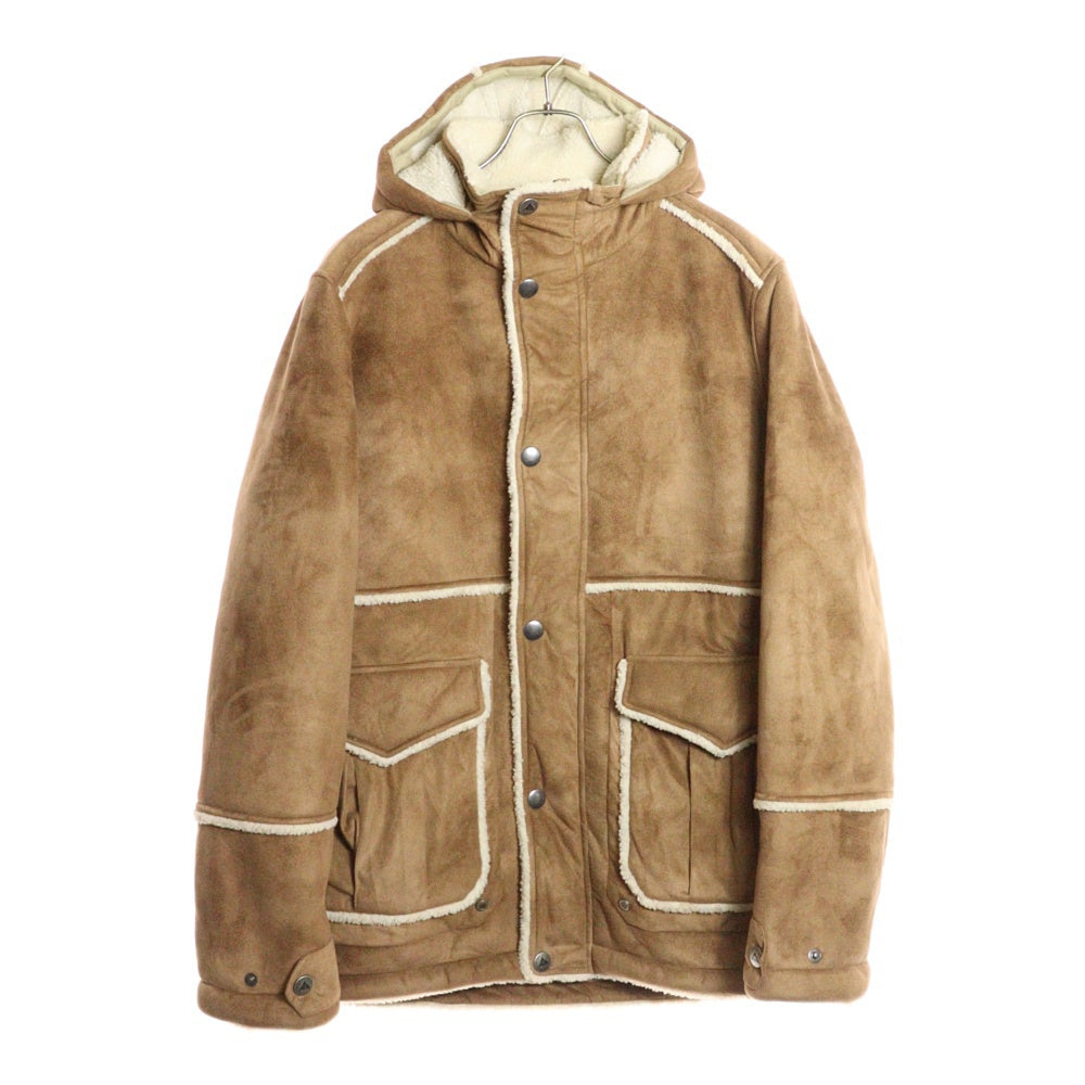 BURTON(バートン) 裏地ボア ジップアップ フェイクレザー フーデッドムートンジャケット ブラウン
