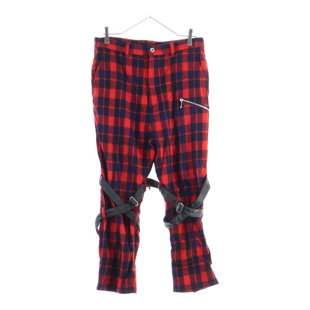 BACK LASH(バックラッシュ) マルチポケット カンガルーレザー ジップアップ チェック柄 ウールボンテージパンツ レッド 1859-01