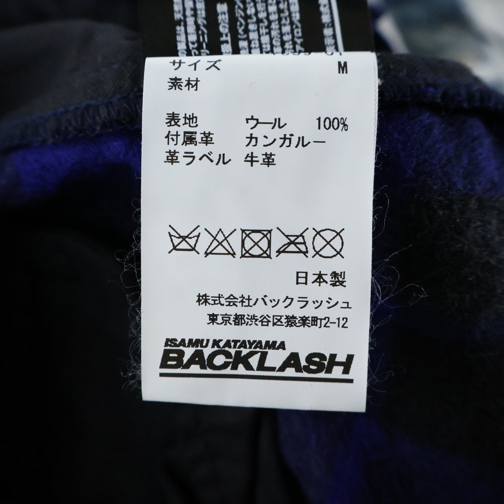 BACK LASH(バックラッシュ) マルチポケット カンガルーレザー ジップアップ チェック柄 ウールボンテージパンツ ブルー 1859-01