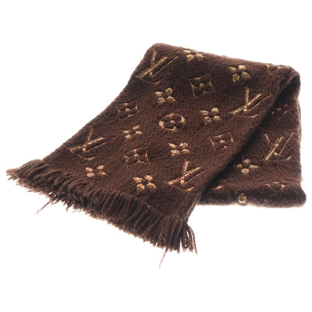 LOUIS VUITTON(ルイヴィトン) エシャルプ ロゴマニア シャイン ウールシルク フリンジマフラー ブラウン M71383 IS0262 レディース