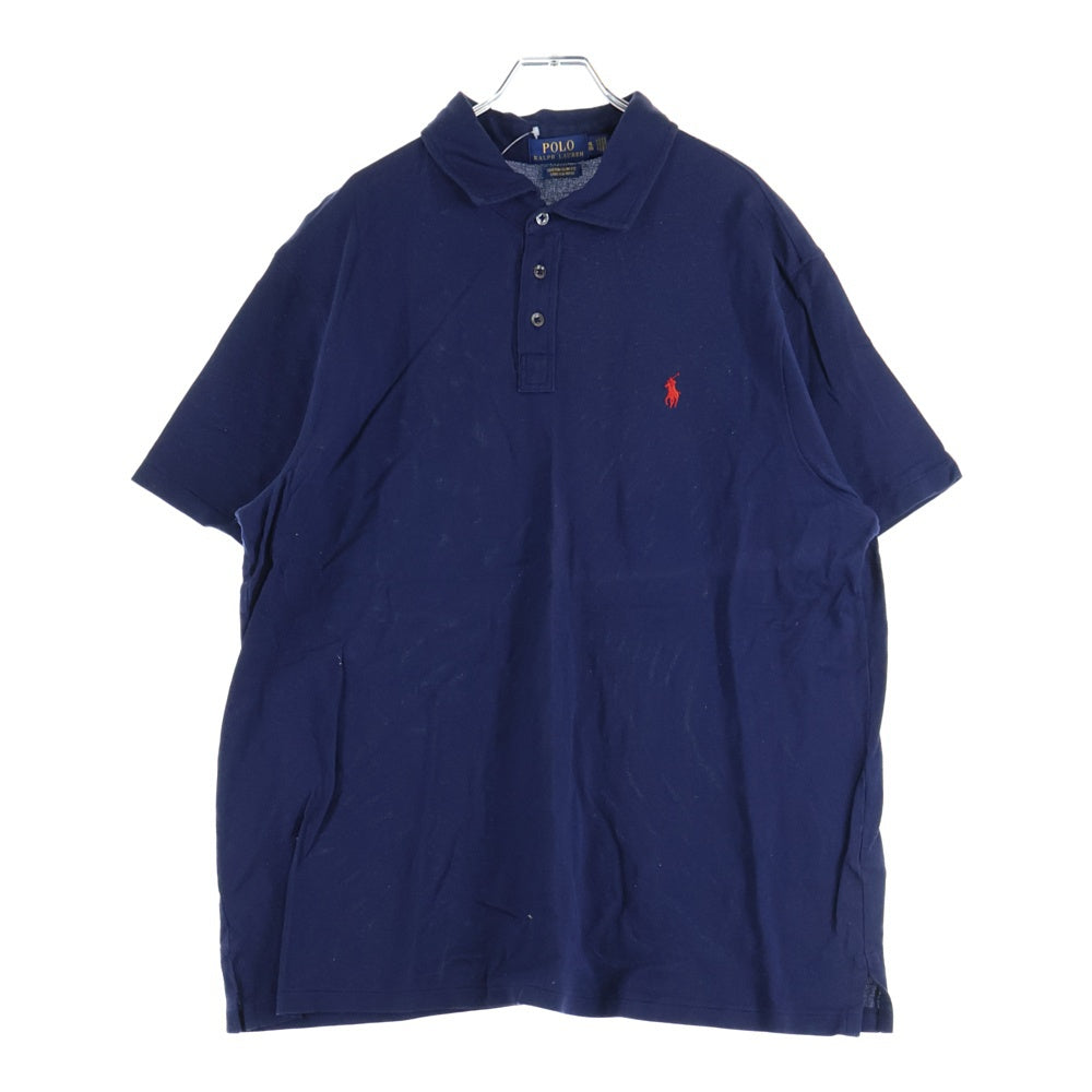 POLO RALPH LAUREN(ポロラルフローレン) CUSTOM SLIM FIT 胸ロゴ刺繍 半袖コットンポロシャツ ネイビー