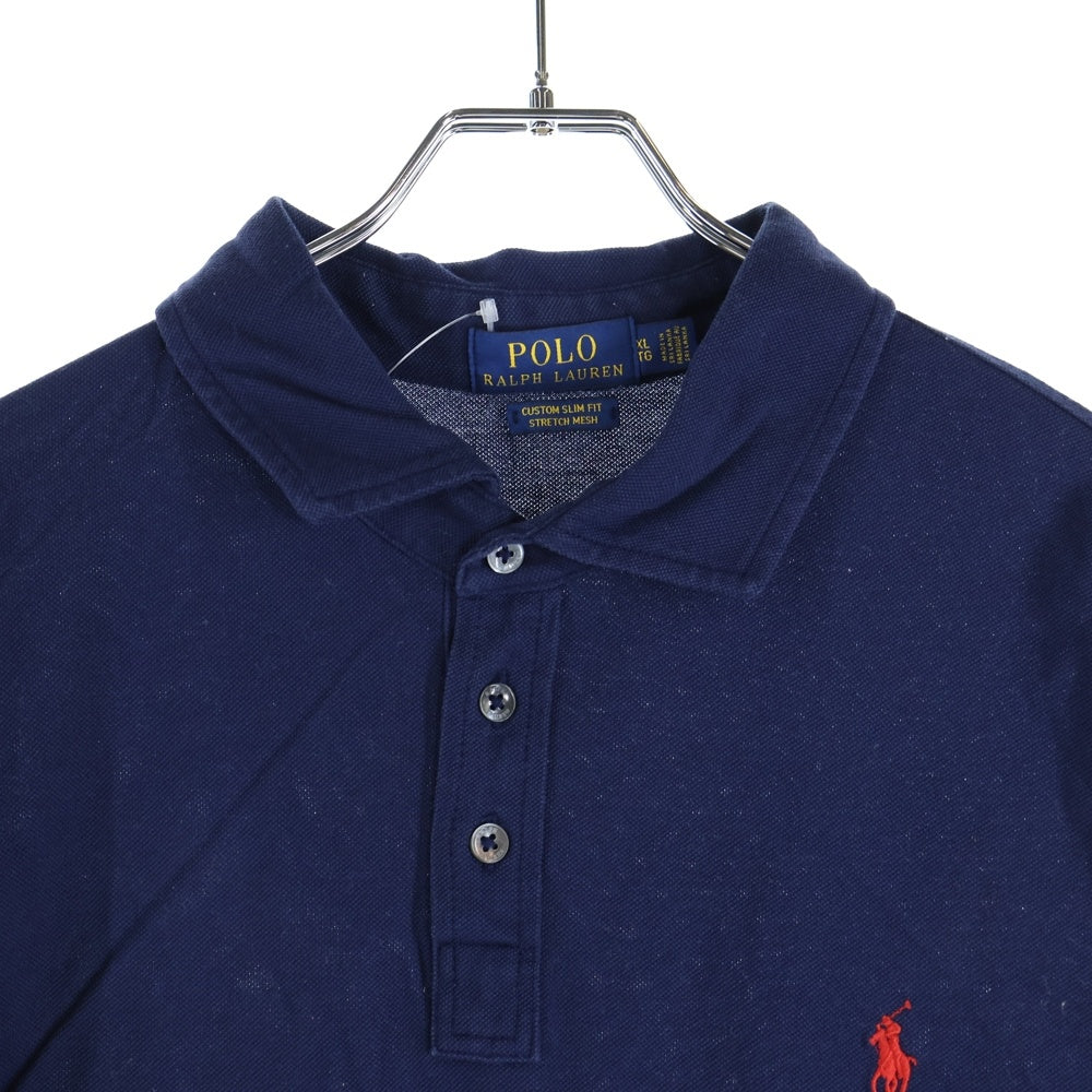 POLO RALPH LAUREN(ポロラルフローレン) CUSTOM SLIM FIT 胸ロゴ刺繍 半袖コットンポロシャツ ネイビー