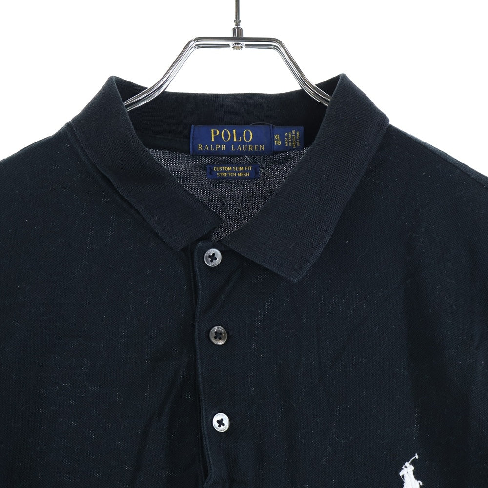 POLO RALPH LAUREN(ポロラルフローレン) CUSTOM SLIM FIT 胸ロゴ刺繍 半袖コットンポロシャツ ブラック