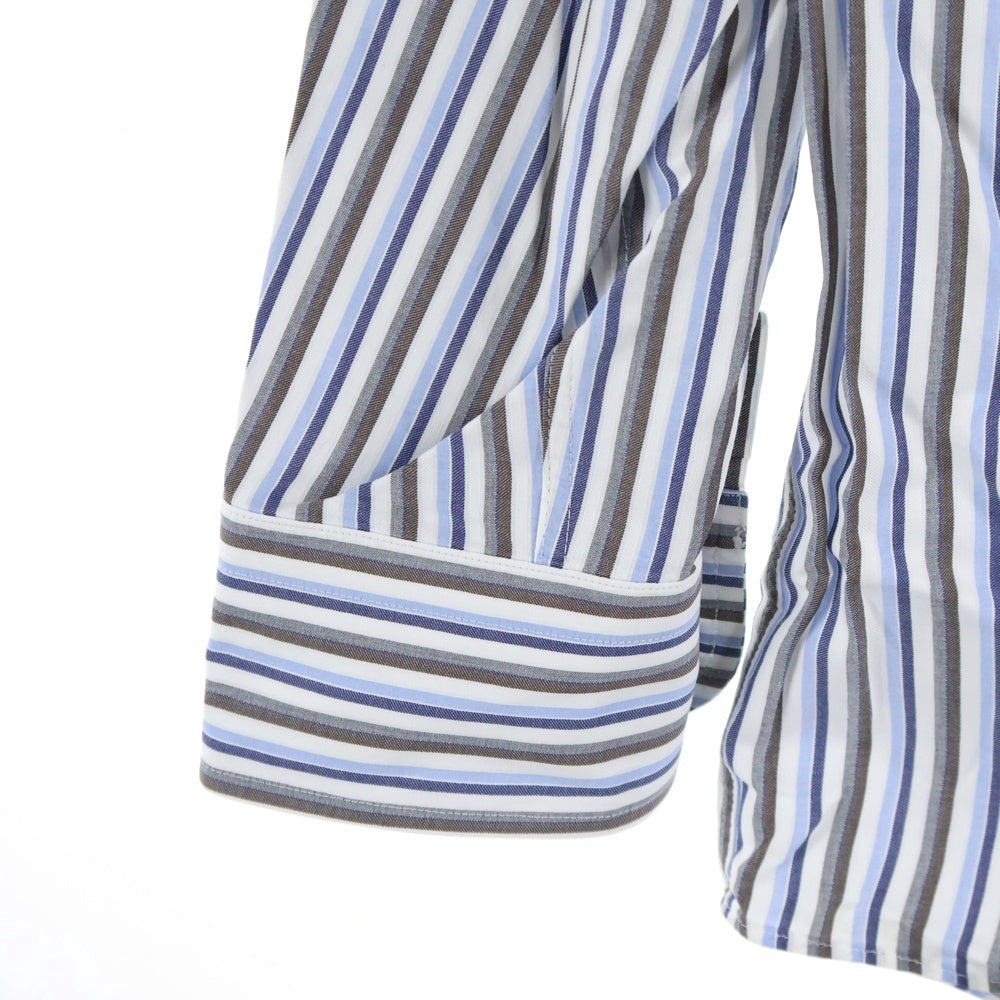 Aquascutum(アクアスキュータム) 長袖ストライプ ボタンダウンシャツ ホワイト/ブルー