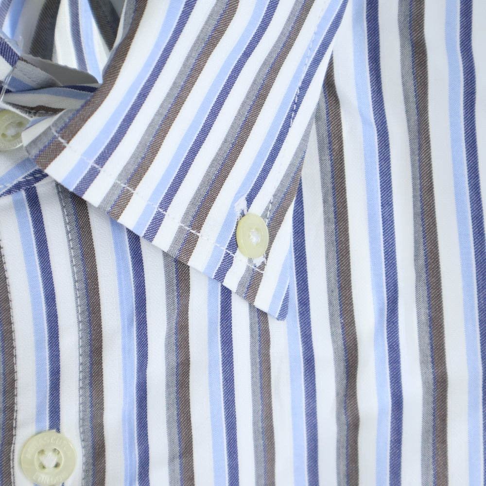 Aquascutum(アクアスキュータム) 長袖ストライプ ボタンダウンシャツ ホワイト/ブルー