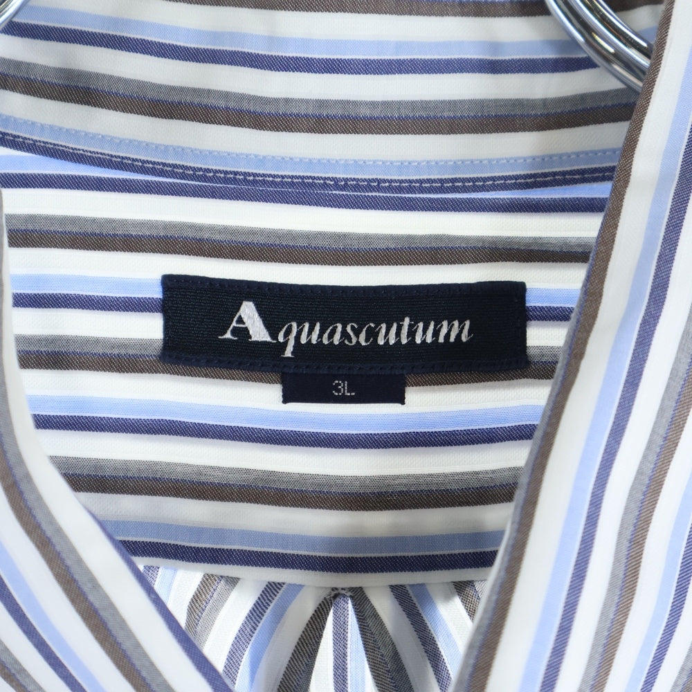 Aquascutum(アクアスキュータム) 長袖ストライプ ボタンダウンシャツ ホワイト/ブルー