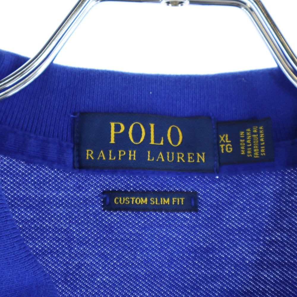 POLO RALPH LAUREN(ポロラルフローレン) CUSTOM SLIM FIT 胸ロゴ刺繍 半袖コットンポロシャツ ブルー