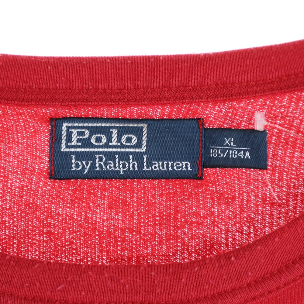 POLO RALPH LAUREN(ポロラルフローレン) 胸ロゴ刺繍 クルーネック 長袖コットンセーター レッド