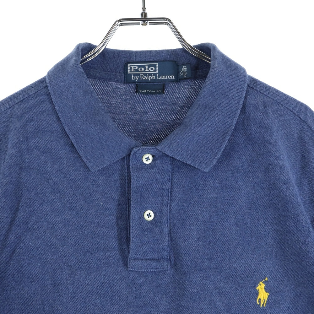 POLO RALPH LAUREN(ポロラルフローレン) CUSTOM FIT 胸ロゴ刺繍 長袖コットンポロシャツ ブルー
