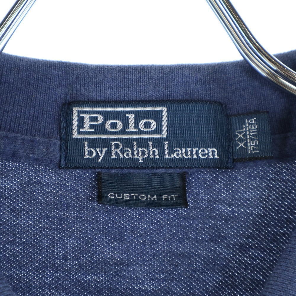 POLO RALPH LAUREN(ポロラルフローレン) CUSTOM FIT 胸ロゴ刺繍 長袖コットンポロシャツ ブルー