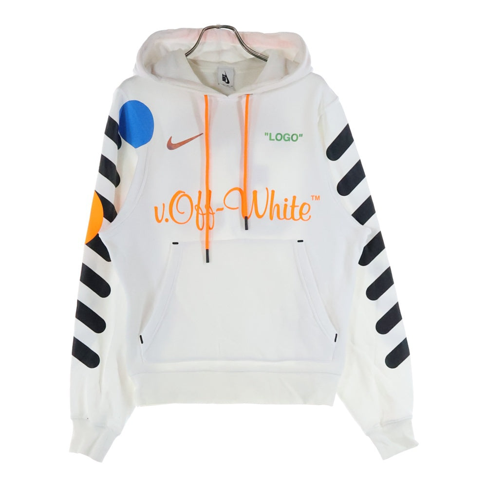NIKE(ナイキ) 18SS ×オフホワイト Football Collection Pullover Hoodie フットボール コレクション ロゴプリント プルオーバー スウェット パーカー ホワイト AA3257-100