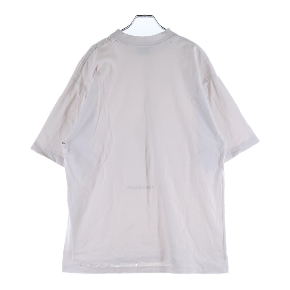 BALENCIAGA(バレンシアガ) 24SS PARIS LIBERTY パリリバティー ダメージ加工 クルーネック半袖Tシャツ カットソー ホワイト 764235 TQVR9