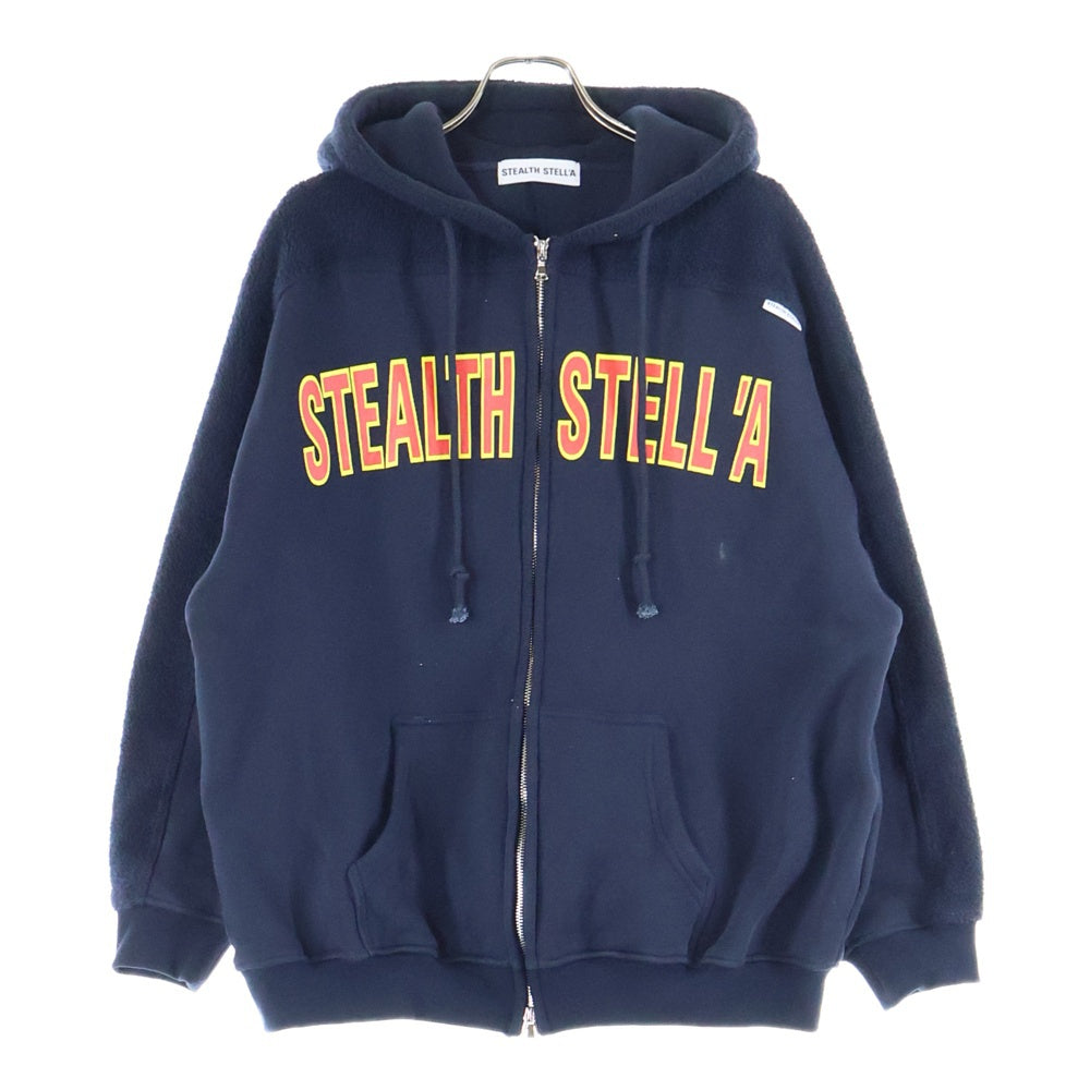 NO BRAND(ノーブランド) STEALTH STELL'A ステルスステラ 両面ロゴプリント ジップアップフーディー パーカー ネイビー TI02407