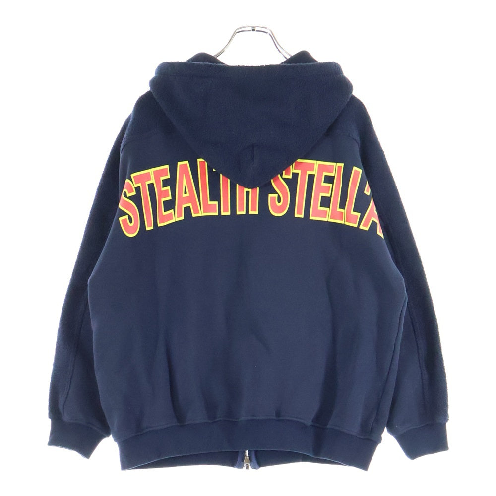 NO BRAND(ノーブランド) STEALTH STELL'A ステルスステラ 両面ロゴプリント ジップアップフーディー パーカー ネイビー TI02407