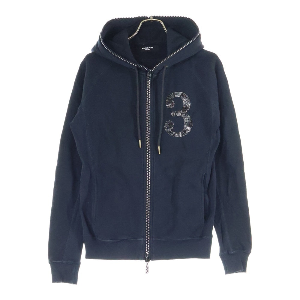 1 PIU 1 UGUALE 3 RELAX(ウノピゥウノウグァーレトレ) ビーズ装飾 コットンジップアップパーカー ブラック