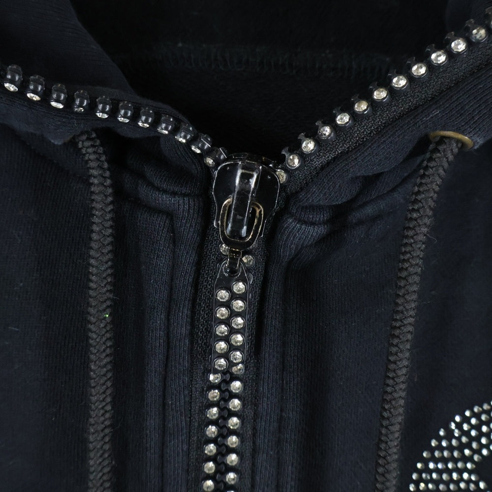 1 PIU 1 UGUALE 3 RELAX(ウノピゥウノウグァーレトレ) ビーズ装飾 コットンジップアップパーカー ブラック